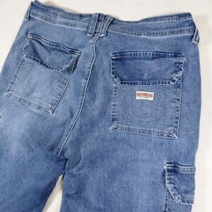 True Religion Women Cargo SN Straight Leg Jeans Blue Denim Size 29 55501-00